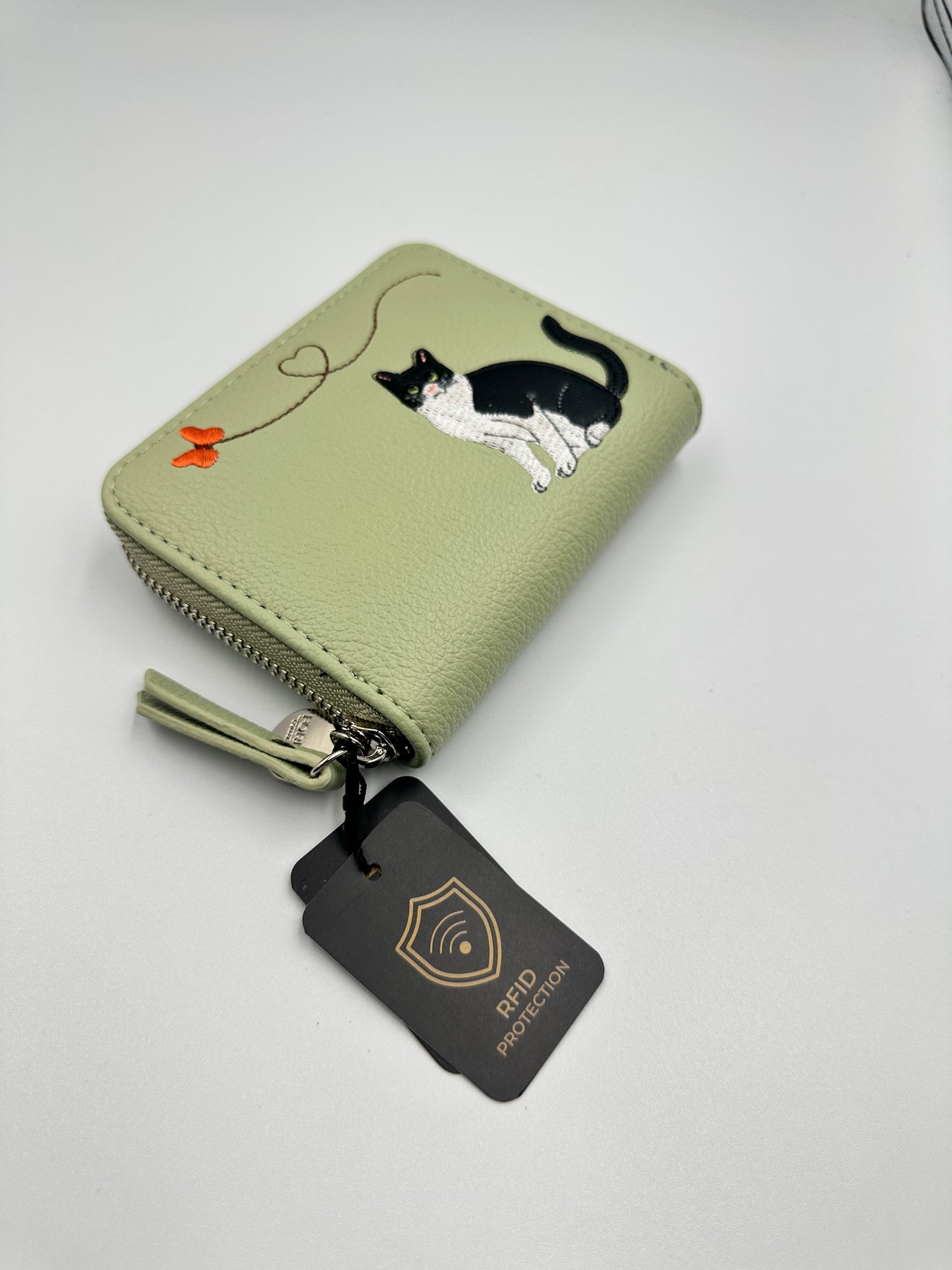 Whimsical Cat Embroidered Wallet – With RFID Protection