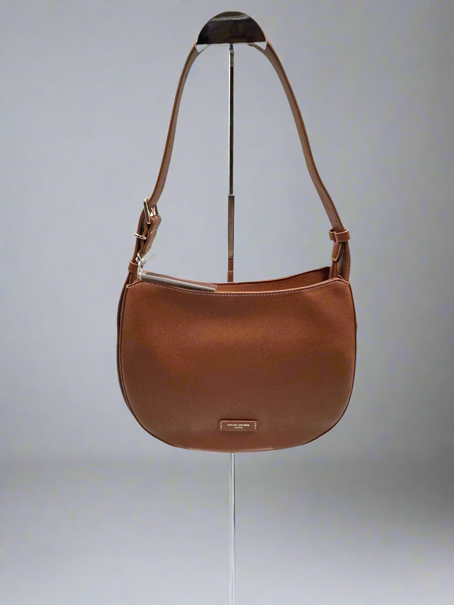 Soirose David Jones Paris Brown Faux Leather Shoulder Bag – Adjustable Strap, Medium Hobo Handbag