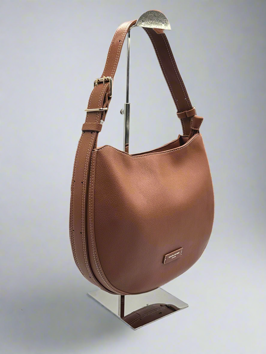Soirose David Jones Paris Brown Faux Leather Shoulder Bag – Adjustable Strap, Medium Hobo Handbag