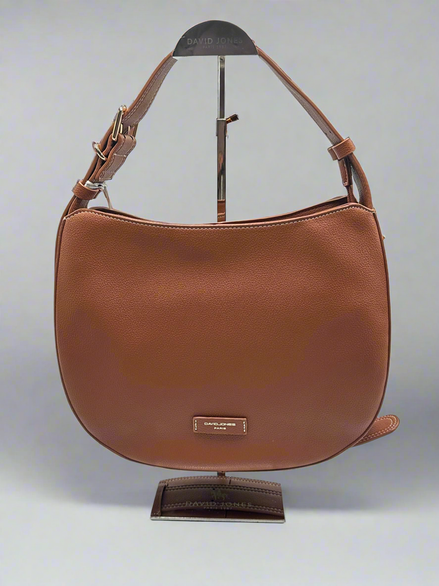 Soirose David Jones Paris Brown Faux Leather Shoulder Bag – Adjustable Strap, Medium Hobo Handbag