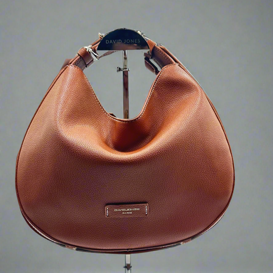 Soirose David Jones Paris Brown Faux Leather Shoulder Bag – Adjustable Strap, Medium Hobo Handbag