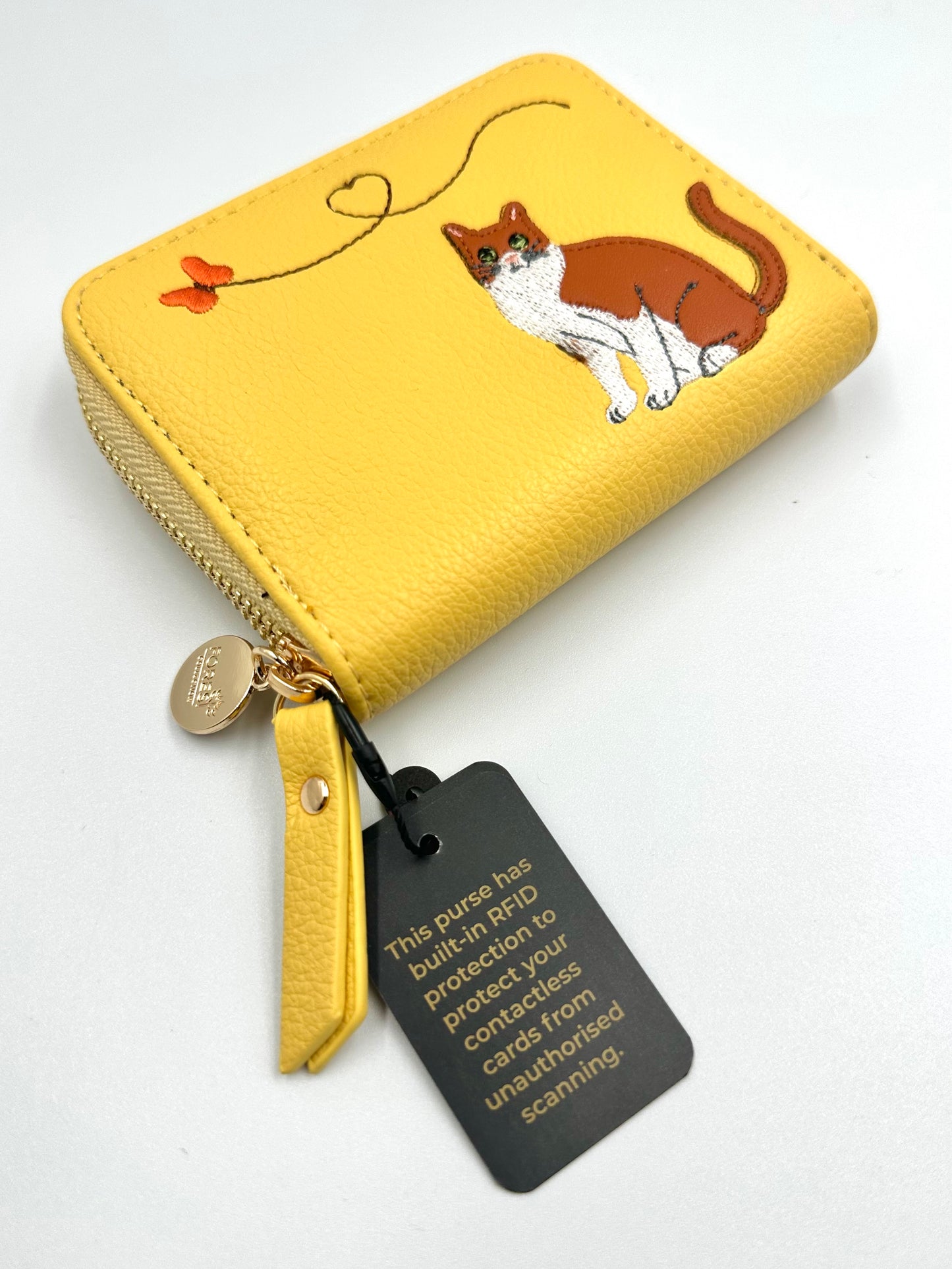 Whimsical Cat Embroidered Wallet – With RFID Protection