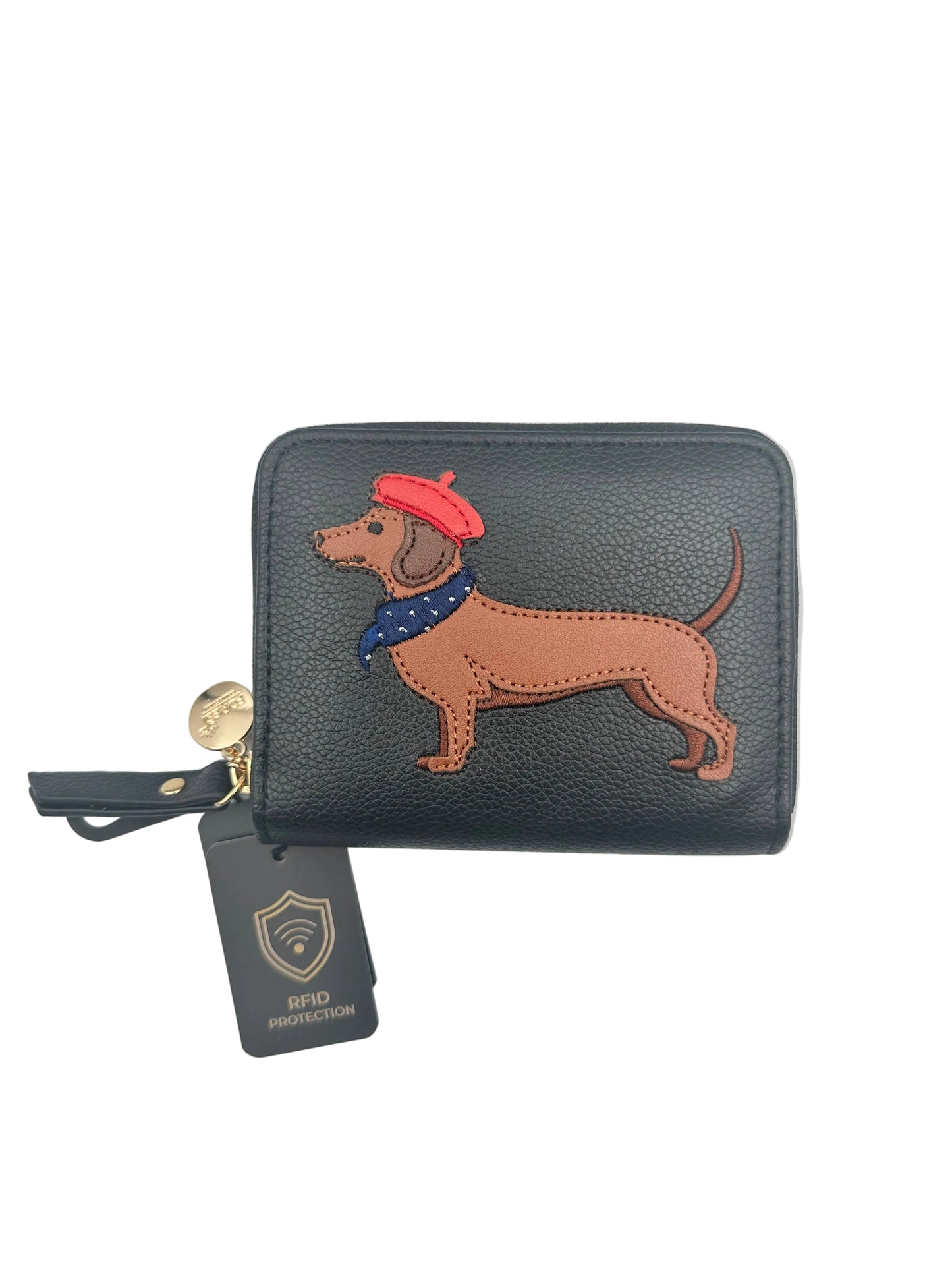 Dachshund Embroidered Zip Wallet - RFID Blocking Card Holder