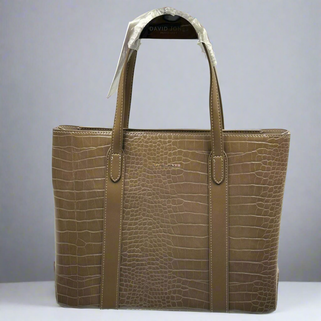 Soirose David Jones Warm Taupe Croc-Embossed Tote Bag