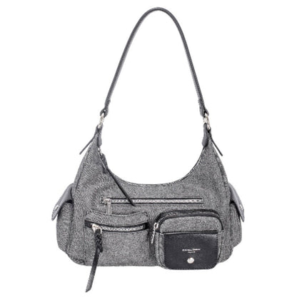 David Jones Textured Fabric & Faux Leather Multi-Pocket Shoulder Bag New