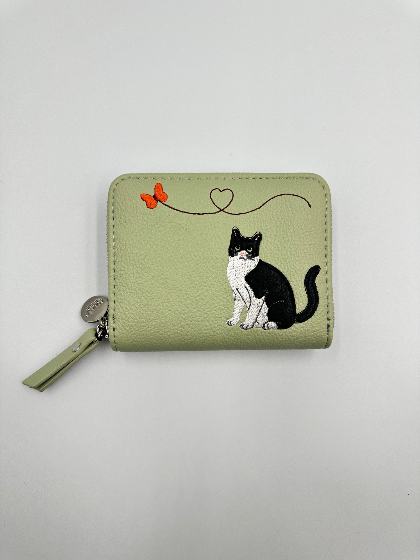 Whimsical Cat Embroidered Wallet – With RFID Protection