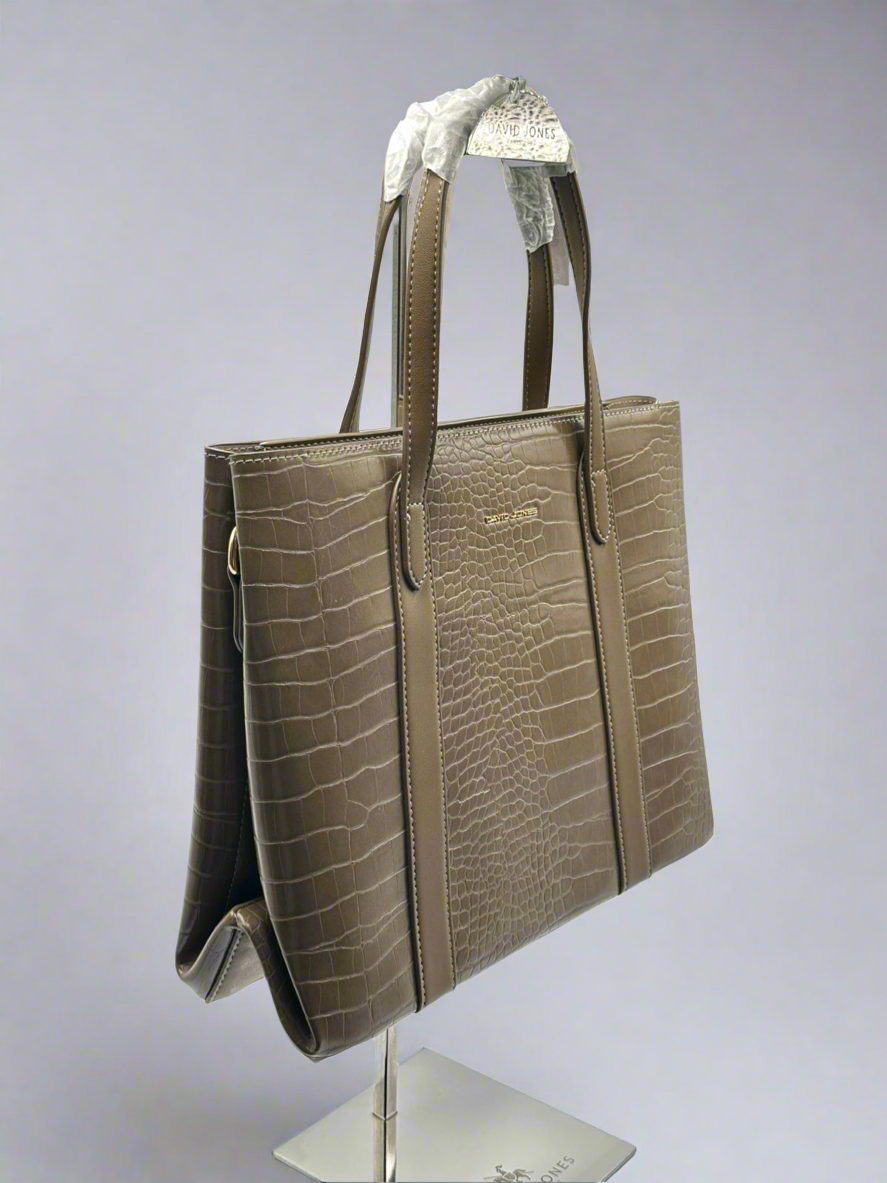 Soirose David Jones Warm Taupe Croc-Embossed Tote Bag
