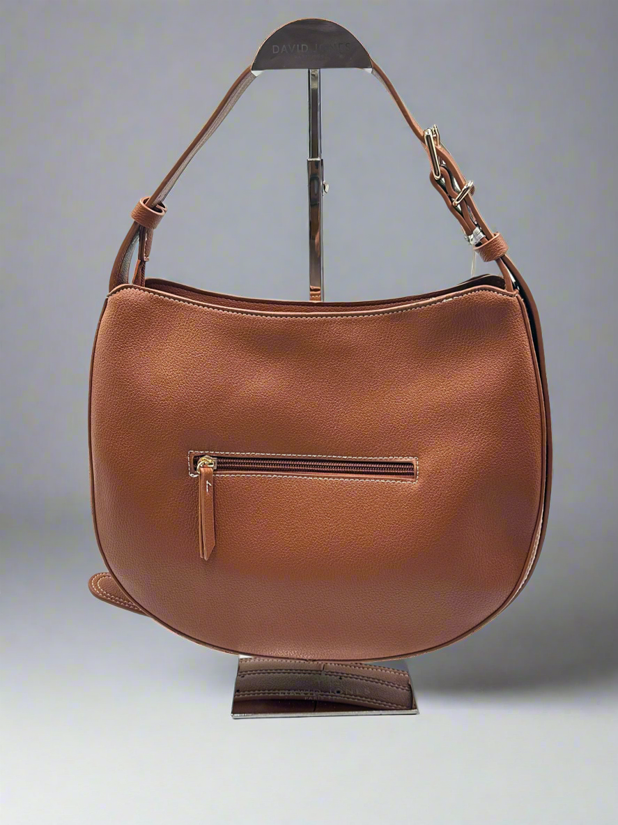 Soirose David Jones Paris Brown Faux Leather Shoulder Bag – Adjustable Strap, Medium Hobo Handbag