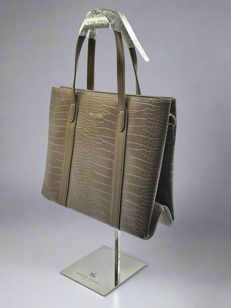 Soirose David Jones Warm Taupe Croc-Embossed Tote Bag