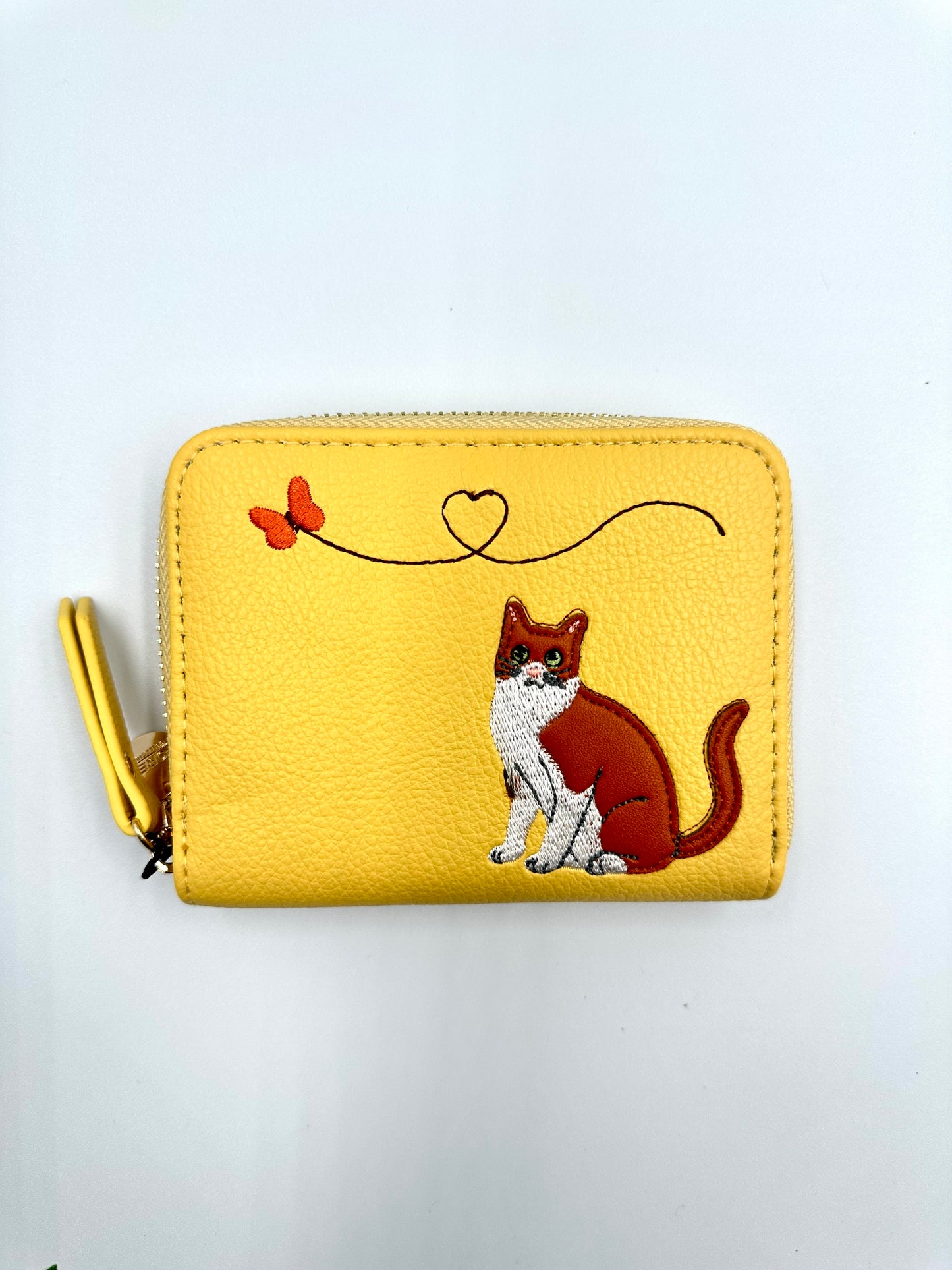 Whimsical Cat Embroidered Wallet – With RFID Protection