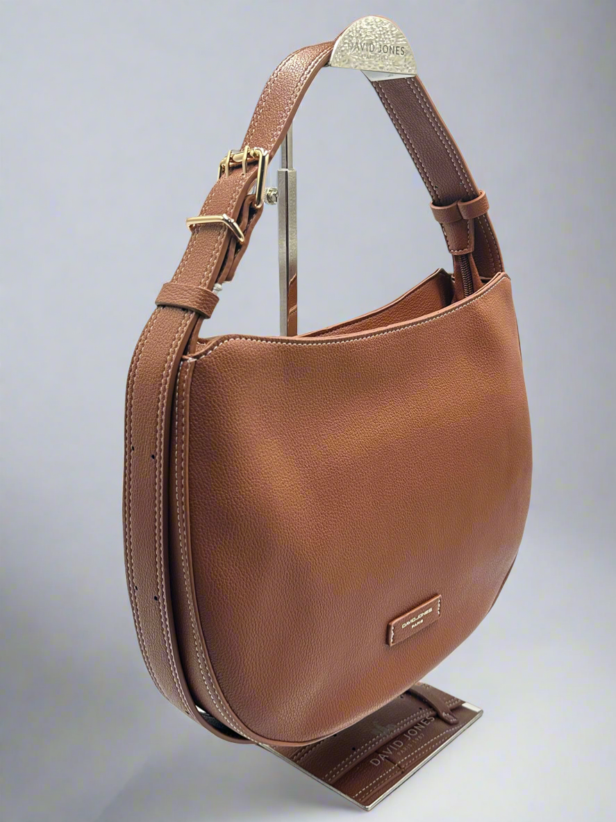 Soirose David Jones Paris Brown Faux Leather Shoulder Bag – Adjustable Strap, Medium Hobo Handbag