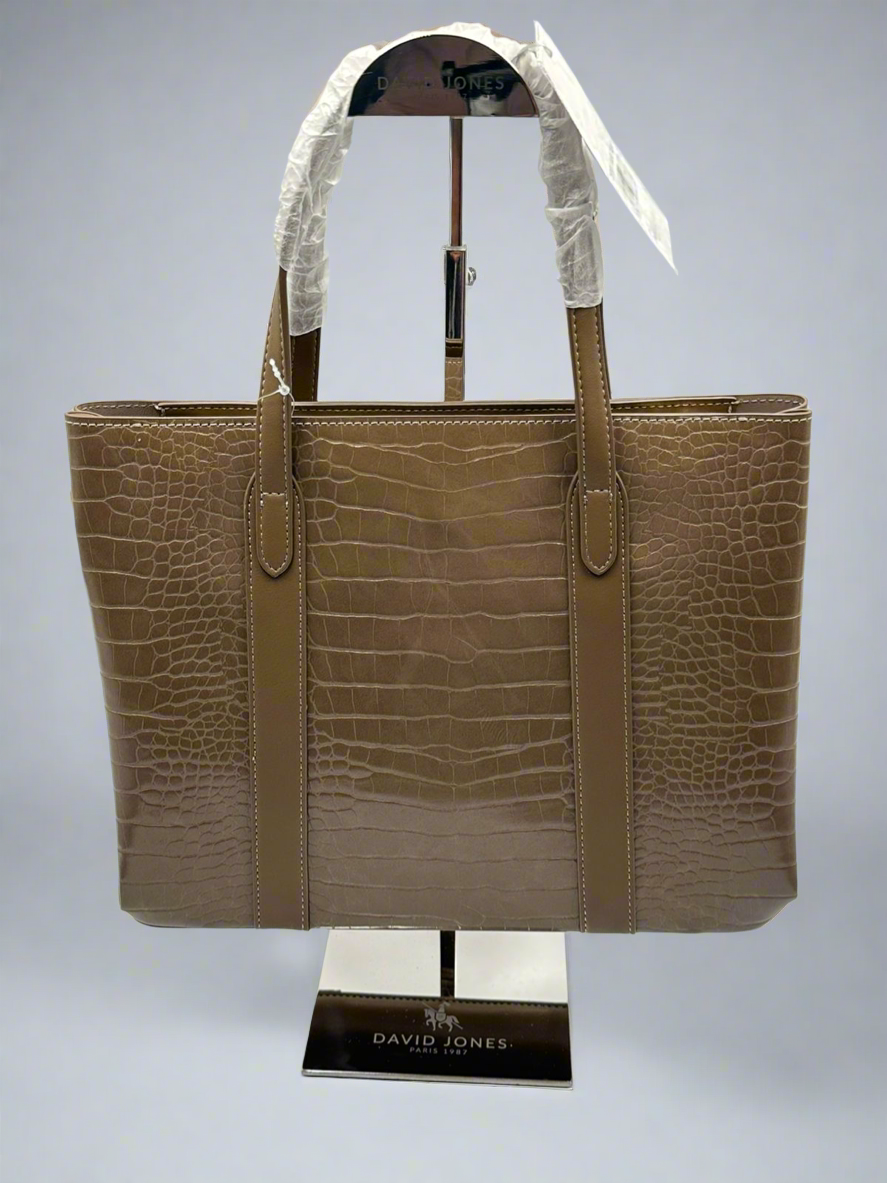 Soirose David Jones Warm Taupe Croc-Embossed Tote Bag