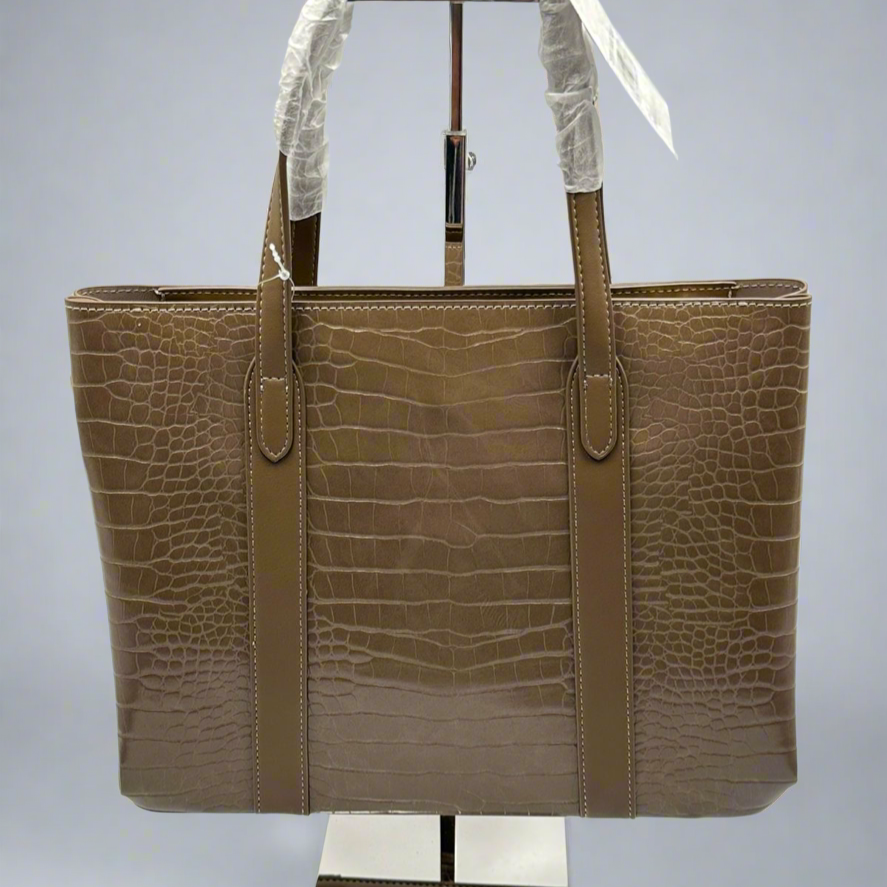 Soirose David Jones Warm Taupe Croc-Embossed Tote Bag