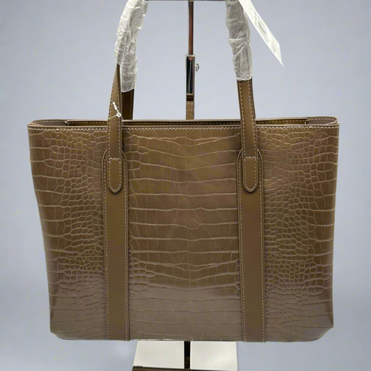 Soirose David Jones Warm Taupe Croc-Embossed Tote Bag